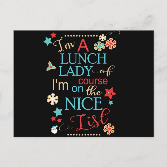 Carte Postale Drôle Noël Lunch Lady Cadeau Je suis une dame déje (Devant)