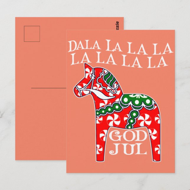 Carte Postale Drôle Noël suédois Dieu Jul Dala Horse Dalahos (Devant / Derrière)