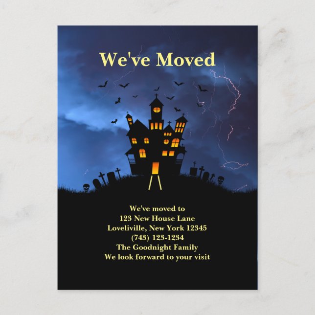 Carte Postale Drôle, nous avons déménagé Éffrayant Maison noire  (Devant)