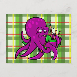 Carte Postale Drôle Octopus Illustration Cartoon Bagpipes