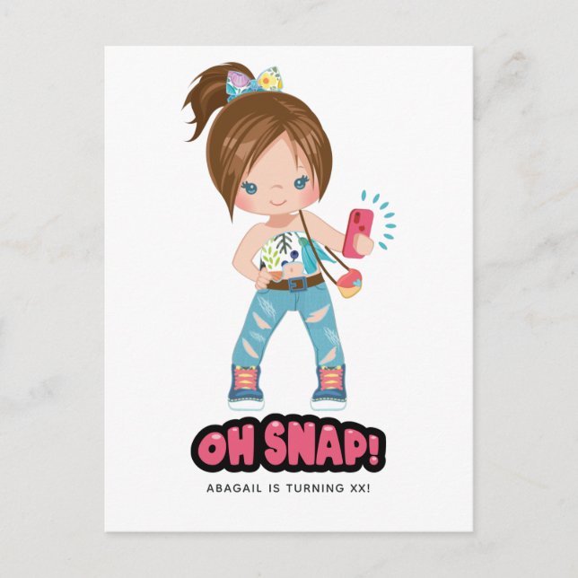 Carte Postale Drôle Oh Snap! Fille de selfie Anniversaire (Devant)