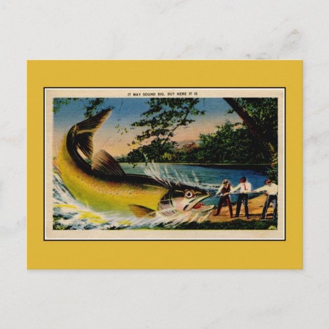 Carte Postale Drôle pêche vintage exagérée (Devant)