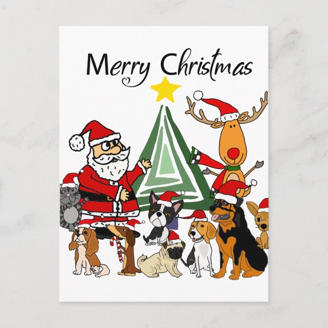 Carte Postale Drôle Père Noël et amis Caricature de Noël (Devant)