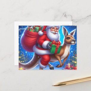 Carte Postale Drôle Père Noël et Kangaroo