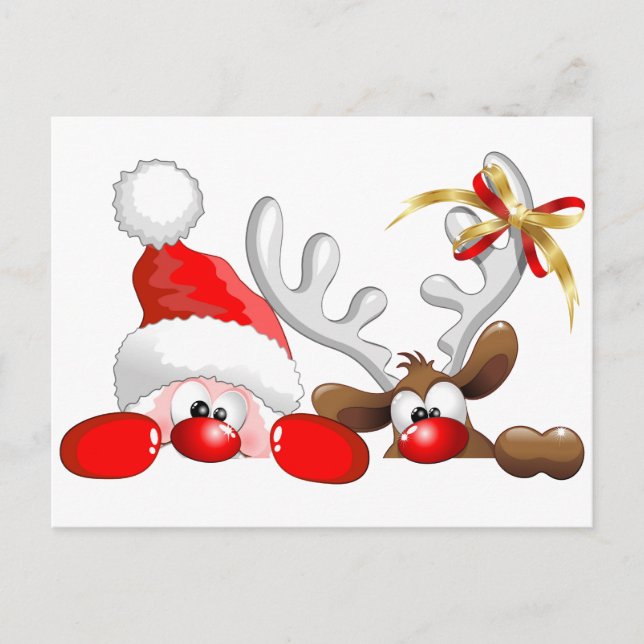 Carte Postale Drôle Père Noël et Reindeer Cartoon (Devant)