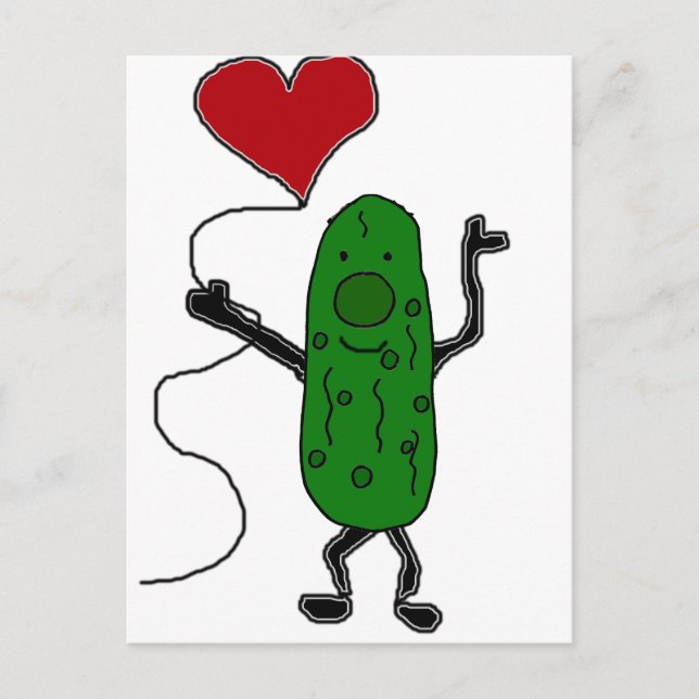 Carte Postale Drôle Pickle tient un ballon de coeur rouge (Devant)