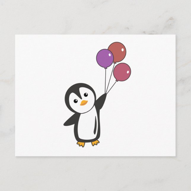Carte Postale Drôle Pingouin S'Envole Avec Des Ballons (Devant)
