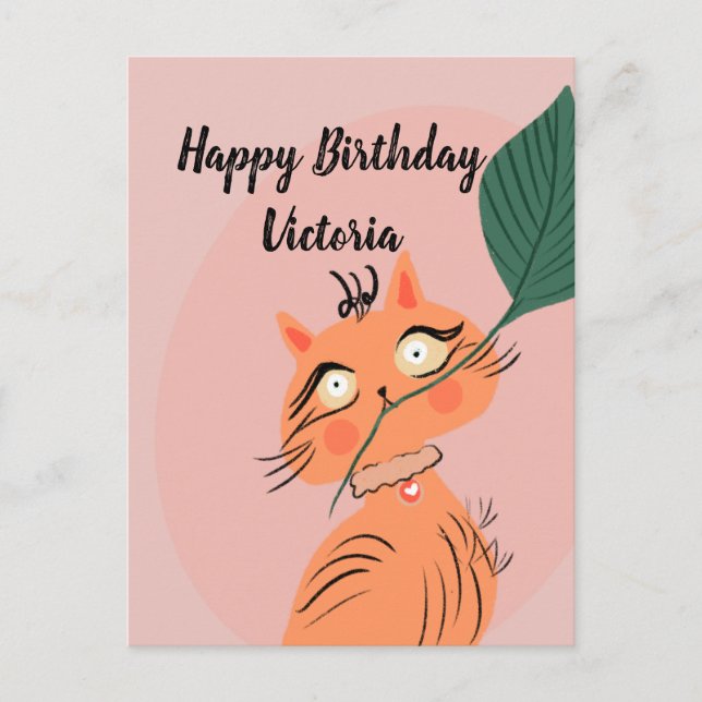 Carte Postale Drôle Plante de chats caricatural Anniversaire (Devant)