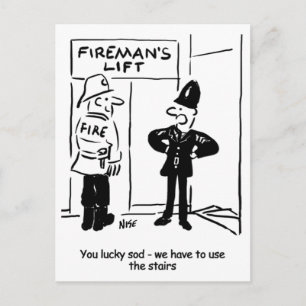 Carte Postale Drôle pompier et dessin de policier