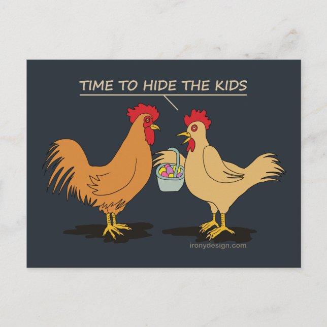 Carte Postale Drôle Poulet de Pâques Chasse aux Oeufs Carton Ble (Devant)