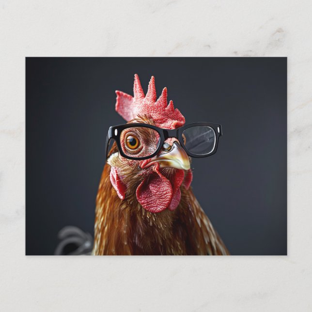 Carte Postale Drôle poulet portant des lunettes (Devant)