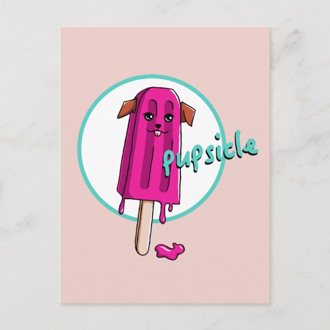Carte Postale Drôle "Pupsicle" Chien Pun Dessin Illustration (Devant)