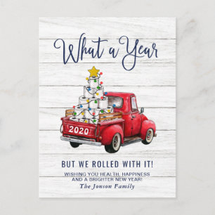 Carte Postale Drôle Quelle année Noël Camion de ferme rouge
