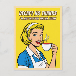 Carte Postale Drôle Rétro Vintage Café Décaféiné Humour Pop Art