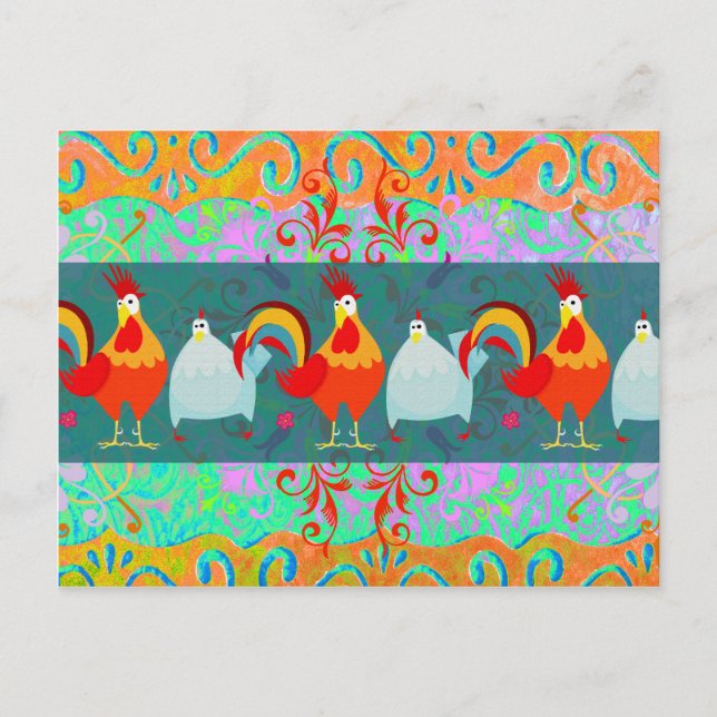 Carte Postale Drôle Rooster Hen Drôle Dons animal de ferme de po (Devant)