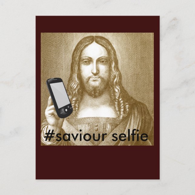 Carte Postale Drôle Sauvez-Vous Parodique Sauveur Selfie (Devant)