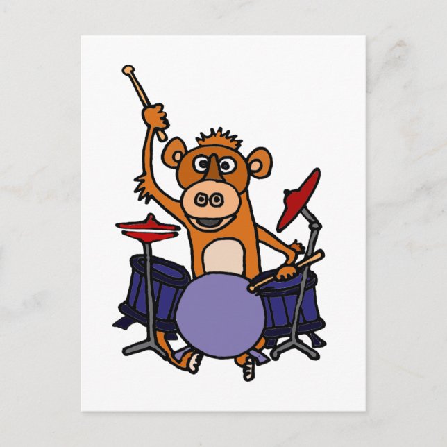 Carte Postale Drôle Singe Jouant Des Tambons (Devant)