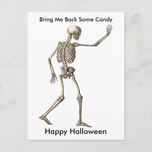Carte Postale Drôle Skeleton Waving Ramener Candy Halloween (Devant)