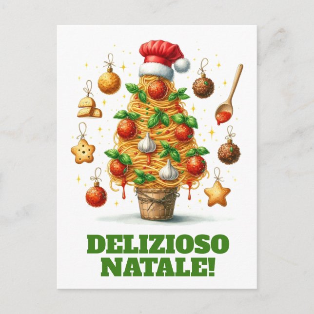 Carte Postale Drôle Spaghetti Arbre de Noël Delizioso Natale! (Devant)