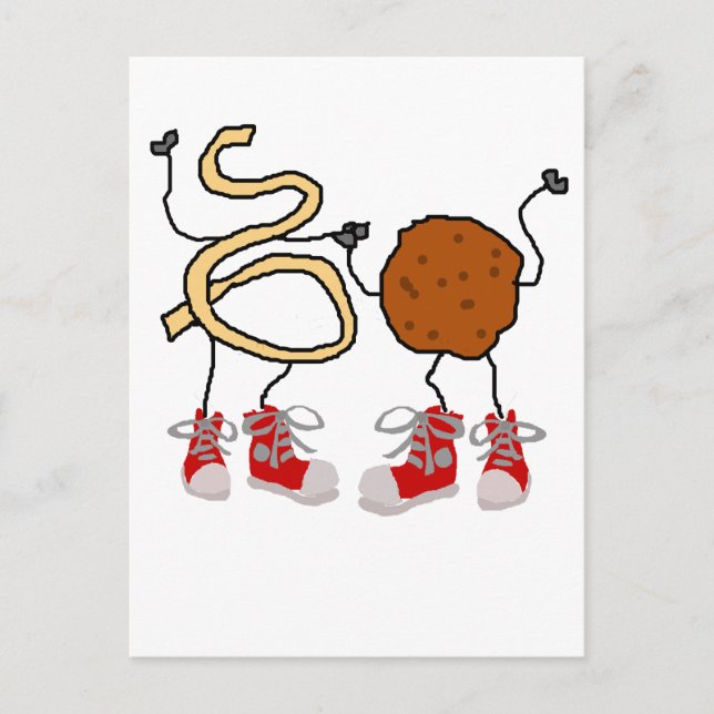 Carte Postale Drôle Spaghetti et Caricature de boulettes de vian (Devant)