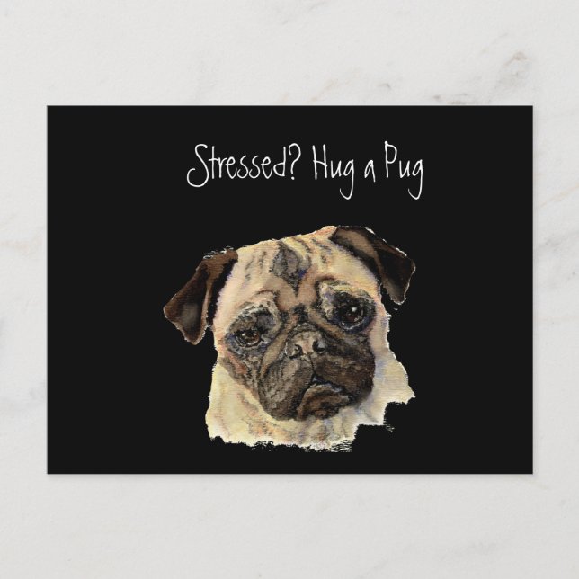 Carte Postale Drôle, Stressé ? Accrochez un Carlin !, Chien, Ani (Devant)