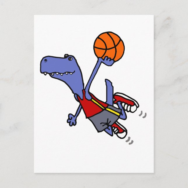 Carte Postale Drôle T-rex Dinosaur Jouer au basket-ball (Devant)