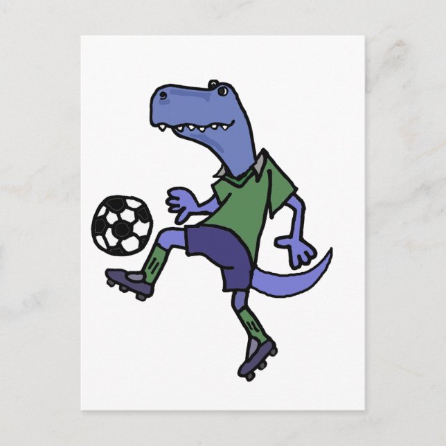 Carte Postale Drôle T-rex Dinosaure Jouer au soccer Dessin (Devant)