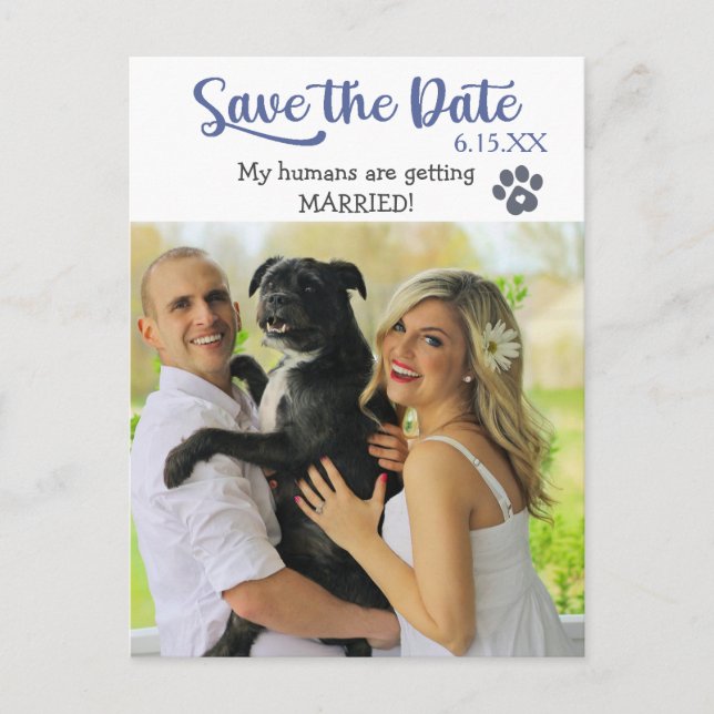 Carte Postale Drôle Texte bleu Enregistrer la date du Mariage av (Devant)