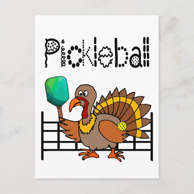 Carte Postale Drôle Turquie jouant au Pickleball Thanksgiving (Devant)