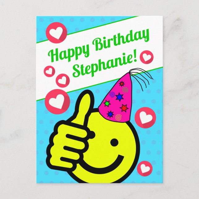 Carte Postale Drôle Turquoise sourire Visez votre nom Joyeux ann (Devant)