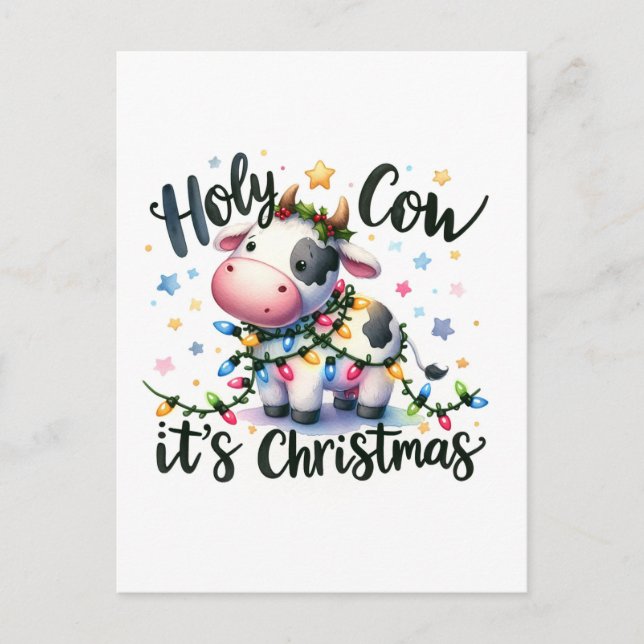 Carte Postale Drôle Vache de Noël Vache sainte C'est Noël (Devant)