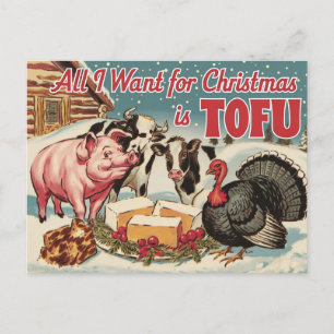 Carte Postale Drôle Vegan Végétarien de Noël Tofu