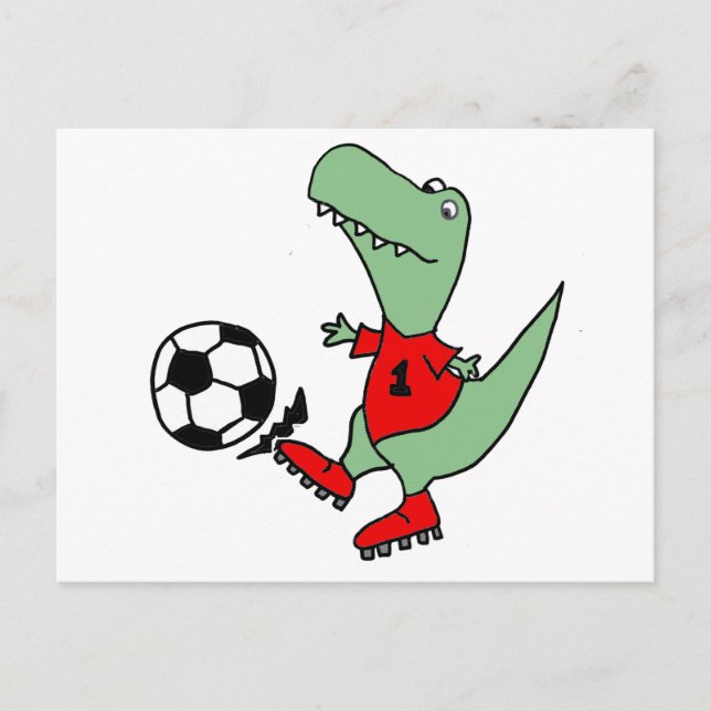 Carte Postale Drôle Vert T-rex Dinosaure Jouer au football (Devant)