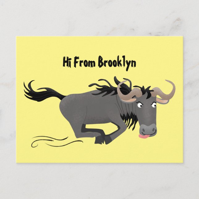 Carte Postale Drôle wildebeest tourner dessin animé illustration (Devant)