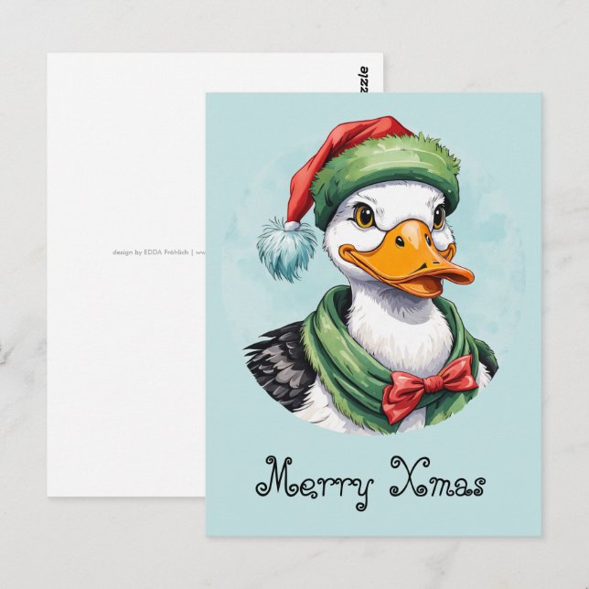 Carte Postale Drôles d'animaux: Spécial Noël - Canard 2 (Devant / Derrière)