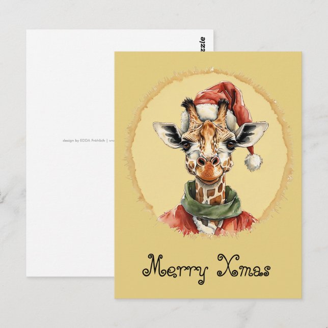 Carte Postale Drôles d'animaux: Spécial Noël - Girafe 1 (Devant / Derrière)