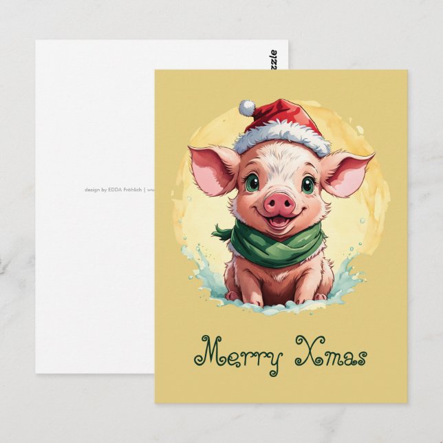 Carte Postale Drôles d'animaux: Spécial Noël - Porcinet 1 (Devant / Derrière)