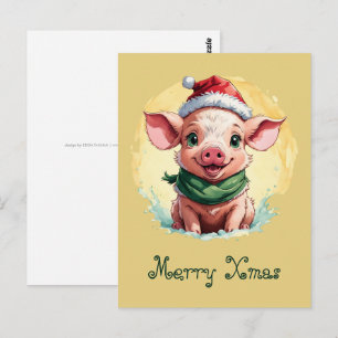 Carte Postale Drôles d'animaux: Spécial Noël - Porcinet 1