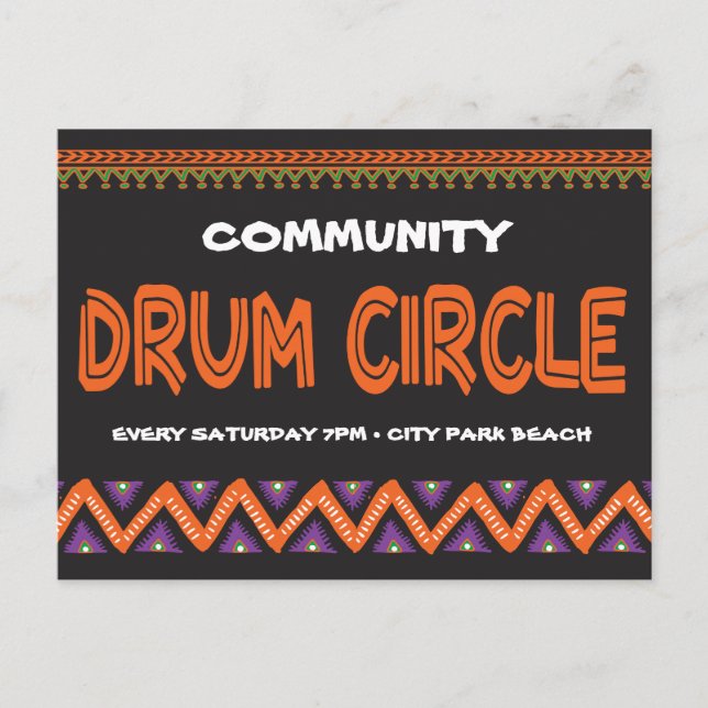 Carte Postale Drum Circle Event avec informations locales (Devant)
