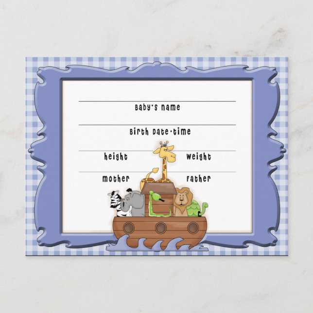 Carte postale du certificat de naissance de Noah's (Devant)