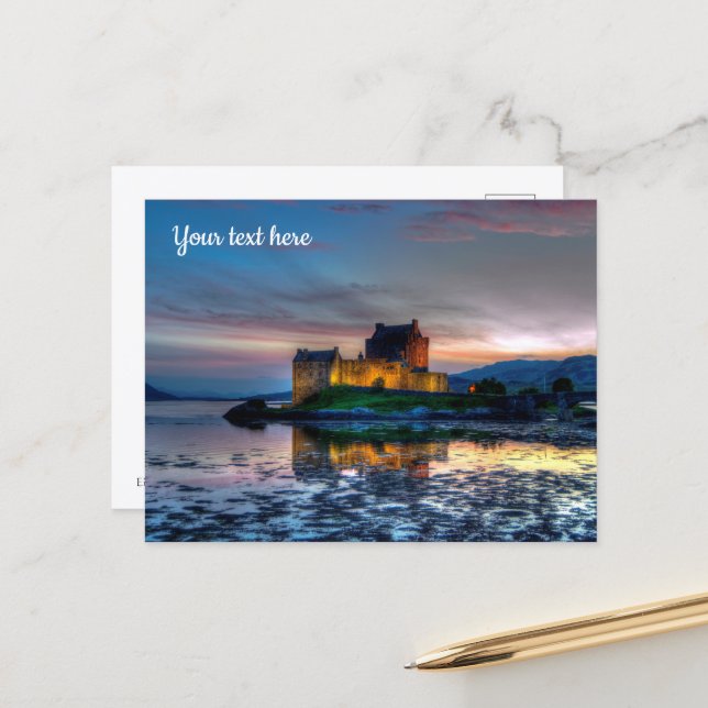 Carte postale du château d'Eilean Donan, Écosse (Devant/Arrière en situation)