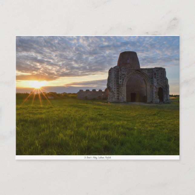 Carte postale du coucher de soleil de l'abbaye de  (Devant)