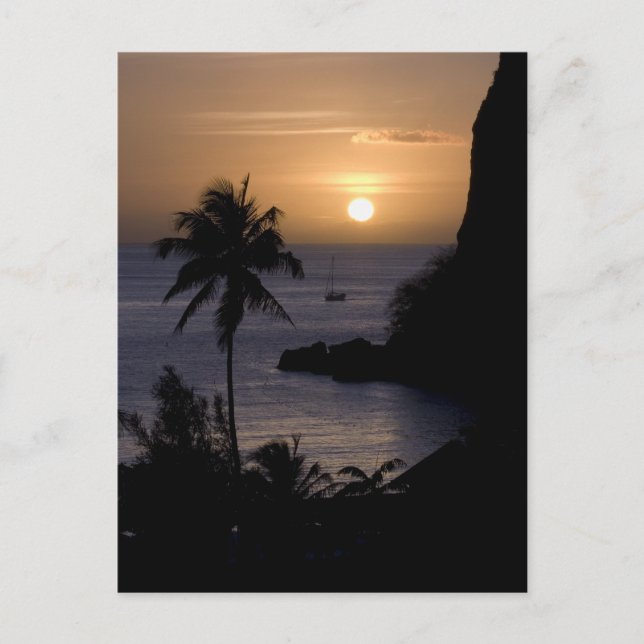 Carte postale du coucher de soleil sur un voilier (Devant)