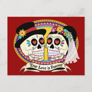 Carte postale du crâne à sucre Los Novios (anglais