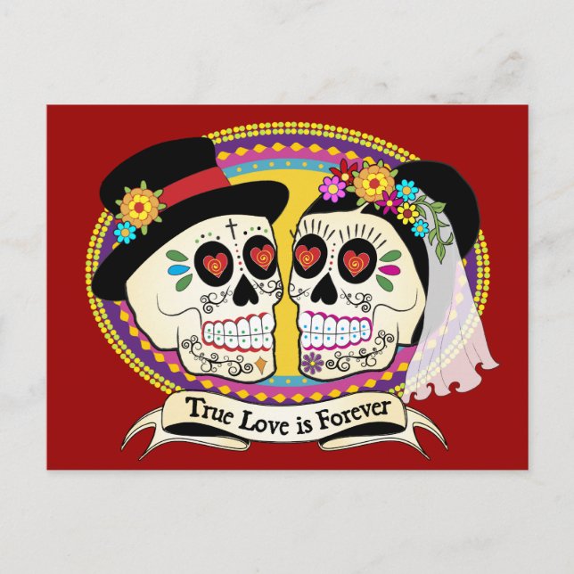 Carte postale du crâne à sucre Los Novios (anglais (Devant)