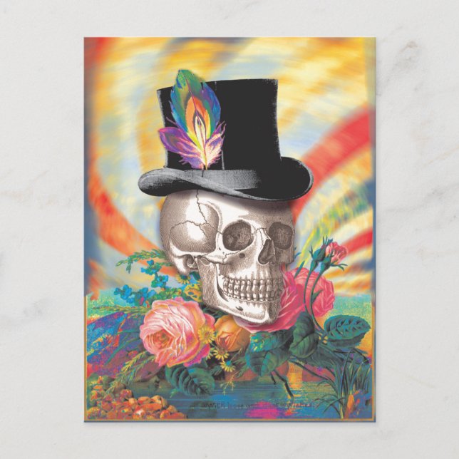 Carte postale du crâne du chapeau psychédélique (Devant)
