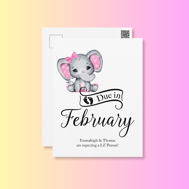 Carte Postale Dû en février Petite arachide bébé fille Eléphant (Créateur téléchargé)