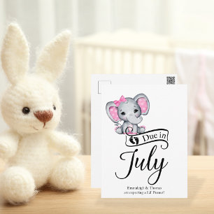 Carte Postale Dû en Juillet Petite arachide bébé fille Eléphant