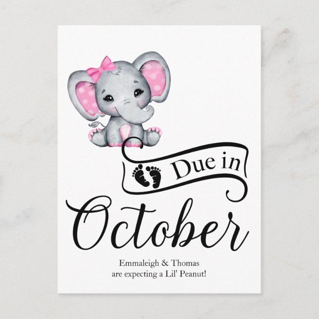 Carte Postale Dû en Octobre Petite arachide bébé fille Eléphant (Devant)