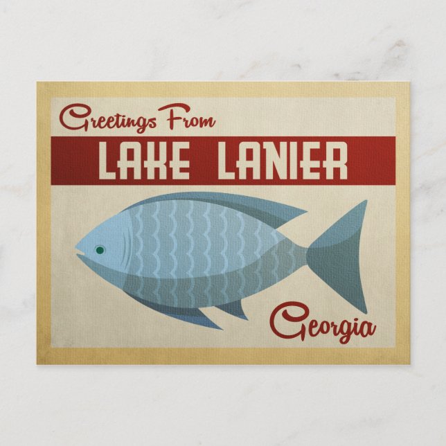 Carte postale du lac Lanier Georgia Blue Fish Vint (Devant)